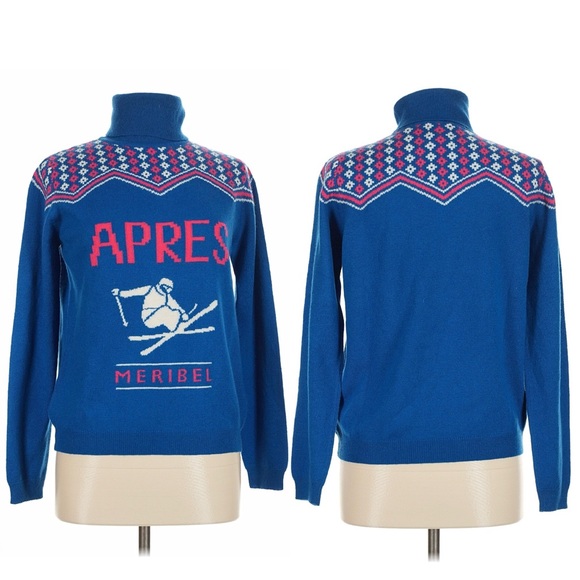 Brodie Cashmere Blue Après Ski Turtleneck Sweater 90% Wool 10% Cashmere Sz M